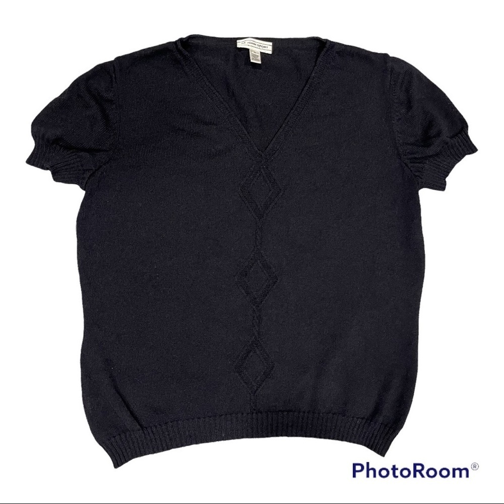 St. John Sport Black V Neck Sweater Top